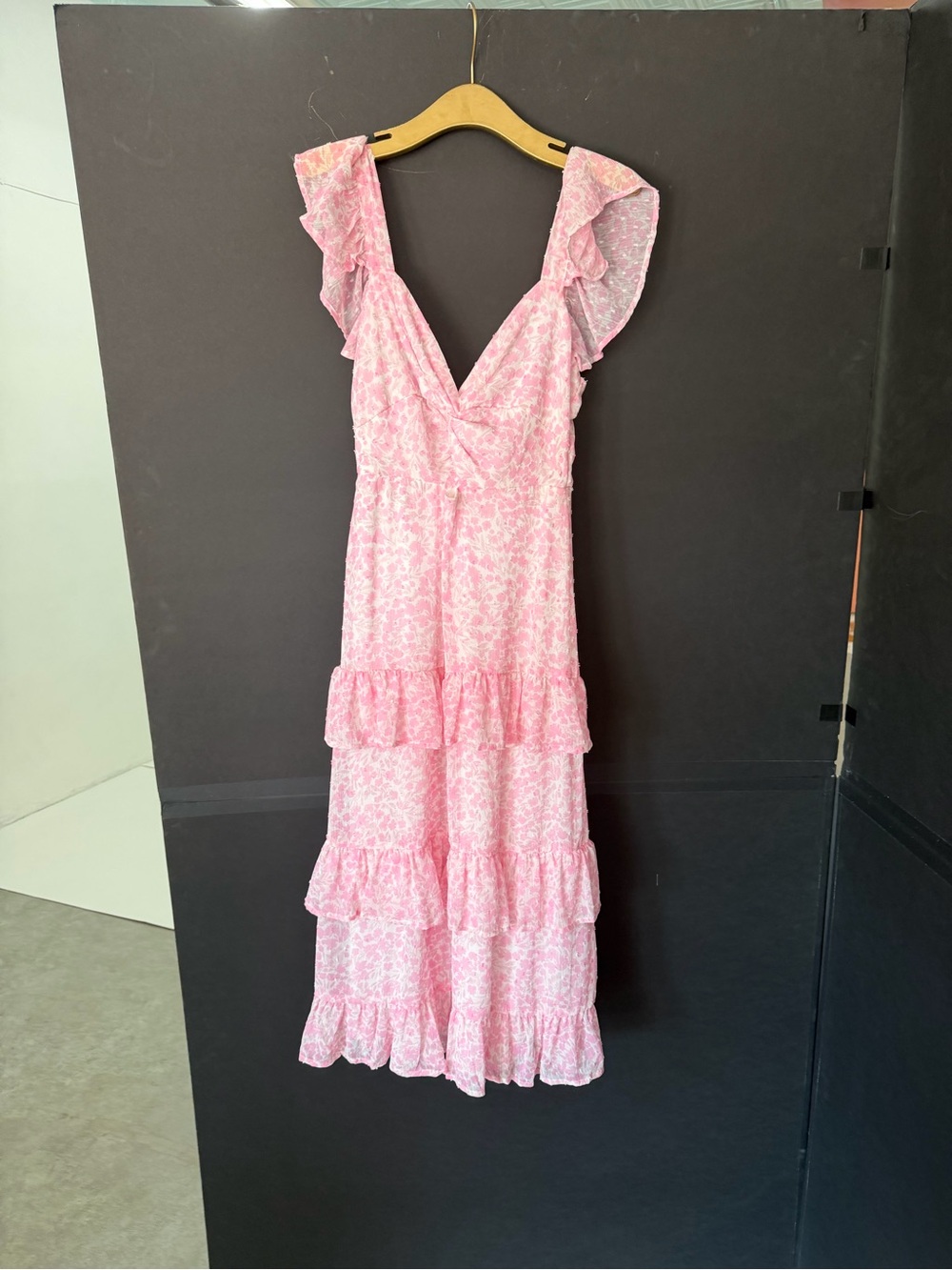 Altar'd State Pink Floral Ruffle Tiered Maxi